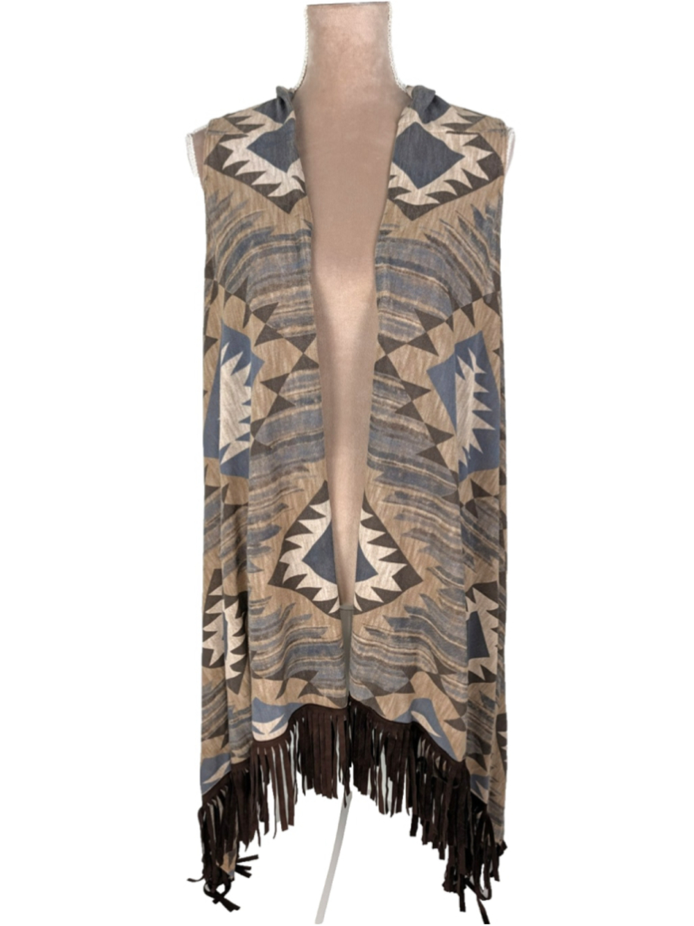 Double D Ranch Long Fringed Duster Vest Cardigan Aztec Southwestern Geometric XL
